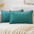 MIULEE Decorative Lumbar Throw Pillow Covers 12x20 Inch Teal 2 Pack | Farmhouse by MIULEE