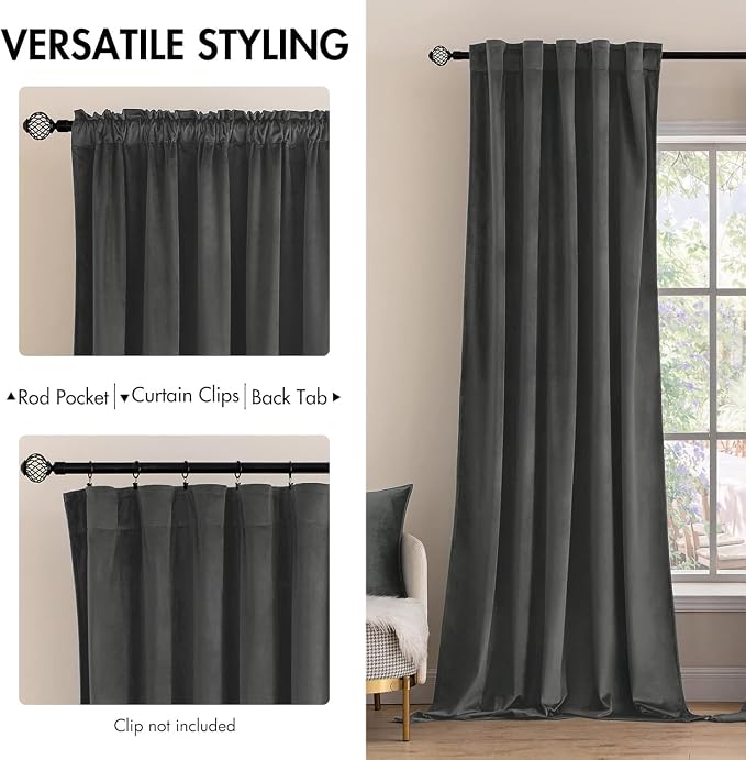 MIULEE Velvet Curtains 52x84 inches 2 Panels Gray Blackout Curtains | Luxury - Image 2