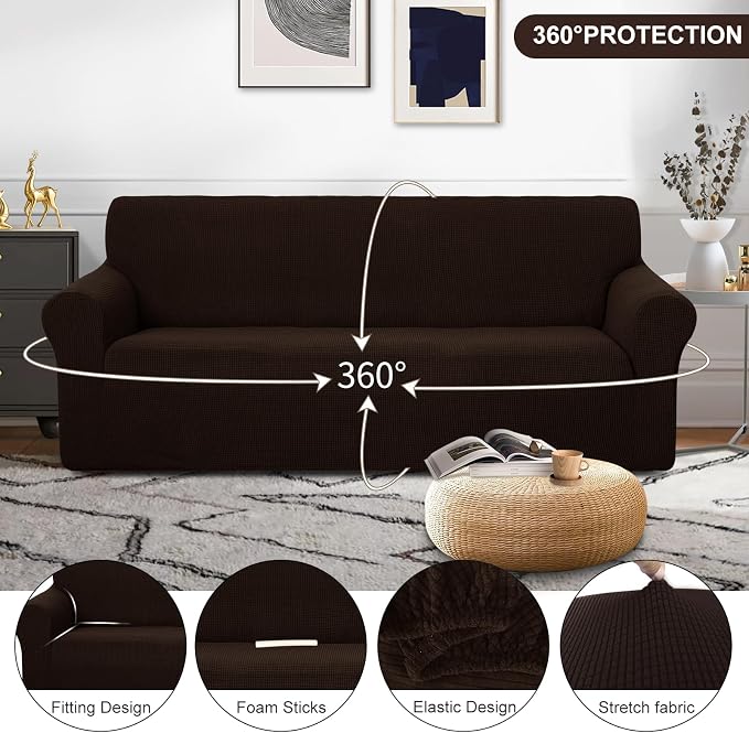 U-NICE HOME Oversized Stretch Couch Cover Slipcover, Chocolate | 3 Cushion Sofa - Image 3