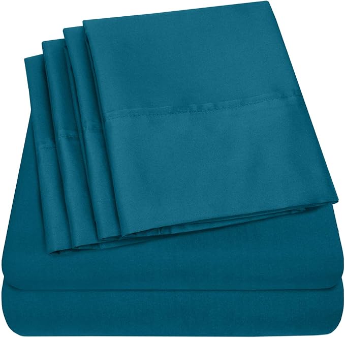 Sweet Home Collection 6 Piece 1500 Supreme Collection Brushed Microfiber Deep Pocket Sheet Set-2 Extra Pillow Cases, Great Value, Rv Short Queen, Teal