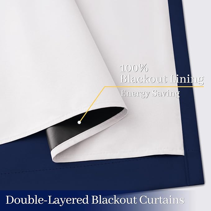 Yakamok Navy Blue 100% Blackout Curtains 63 Inches Long 50" Wide, 2 Panels | - Image 5