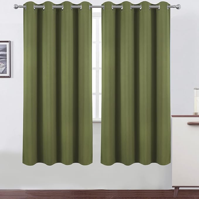 Olive Green Thermal Blackout Curtains/52 x 72 Inch/Set of 2 Panels Room by Lemomo