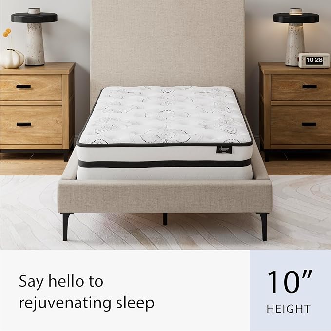 Signature Design by Ashley King Size Chime 10 Inch Medium Firm Hybrid Mattress with Cooling Gel Memory Foam for Pressure Relief, Fiberglass Free, Mattress In A Box