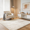 Creamy White Rabbit Striped Plush Rug 3'x5', Fluffy Faux Fur Shaggy Area Rug by CHOVY