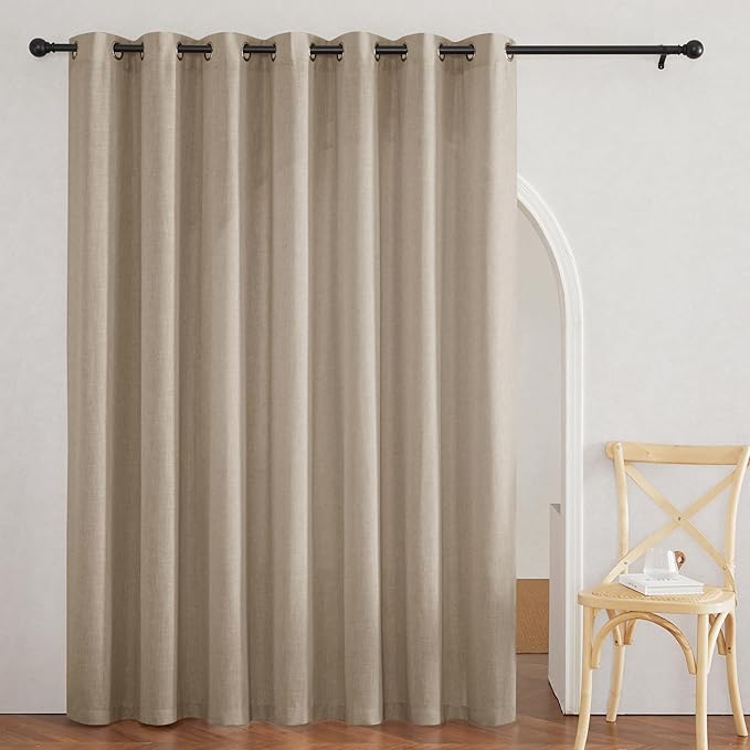 RYB HOME Extra Wide Semi Sheer Curtains, Grommet Easy Sliding Room Divider for Office Bedroom Separation, Large Window Curtains for Sliding Glass Door, Khaki, W 100 x L 84, 1 Pcs