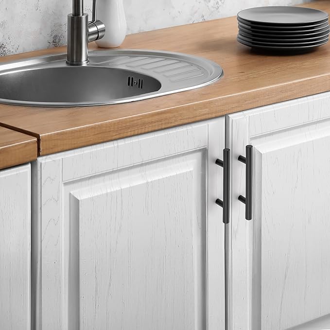 JOY DECOR 60 Pack Cabinet Handles, Black Cabinet Pulls, 3 in Hole Center Kitchen Hardware, Stainless Steel T Bar Handles for Dresser Drawers