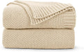 CozeCube Light Beige Seed Stitch Throw Blanket 60"x80", Farmhouse Decor | by CozeCube