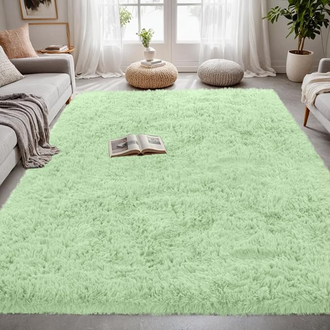 4x6 Fluffy Shag Area Rugs for Living Room Bedroom: Soft Carpet Mint Green | - Image 2
