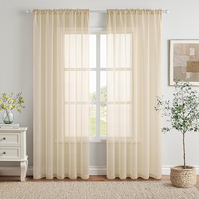 MIULEE 2 Panels Sheer Curtains for Living Room 54 X 45 Inches Cream | Window by MIULEE
