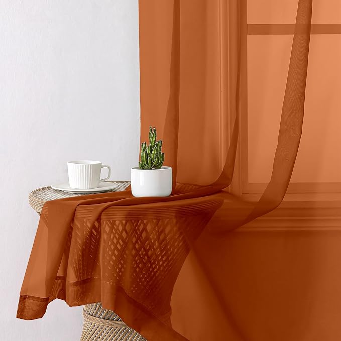 Orange Sheer Curtains 96 Inches Long 2 Panels, Light Filtering Voile Airy - Image 4