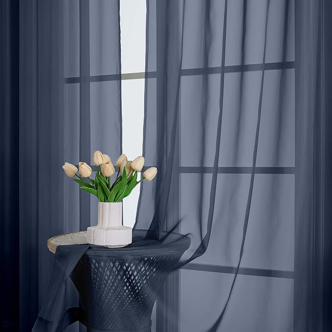 Sheer Navy Blue Curtains 108 Inches Long - Image 6