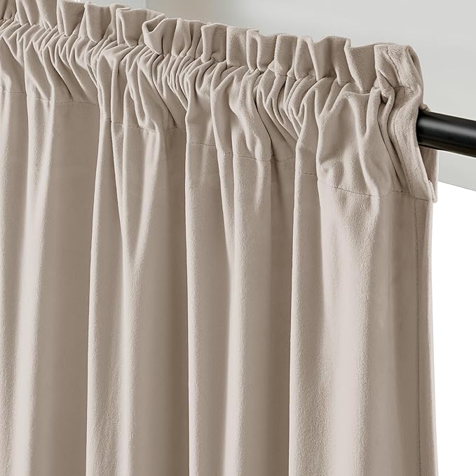 Lazzzy Velvet Blackout Curtains Thermal Insulated Room Window Drapes Super Soft Luxury Curtains for Living Room Bedroom Rod Pocket 2 Panels, Oatmeal, 52" W x 84" L