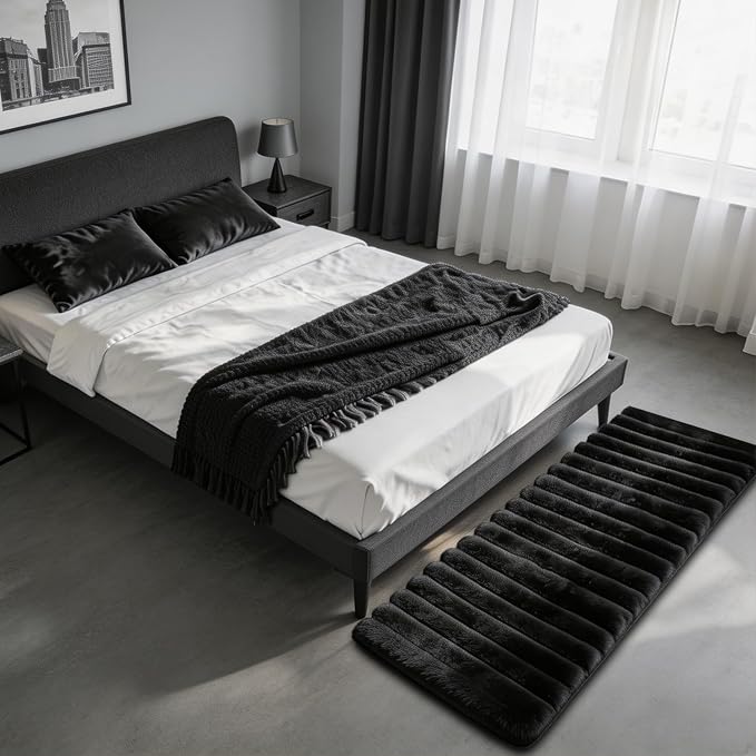 Black Rabbit Striped Plush Rug 2'x6', Fluffy Faux Fur Shaggy Area Rug - Image 2
