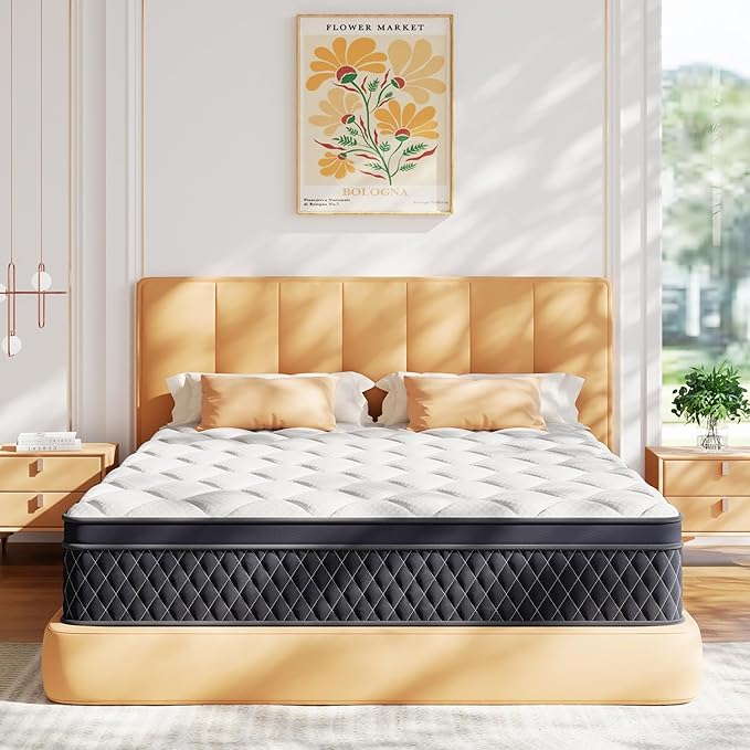 ELEMUSE 12 Inch Queen Mattress in a Box, Memory Foam Hybrid Mattress with Individually Pocketed Springs for Isolate Motion, Pressure Relief, CertiPUR-US Certified