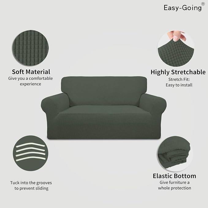 Easy-Going Stretch Loveseat Couch Covers Washable Olive Green | 1-Piece - Image 3