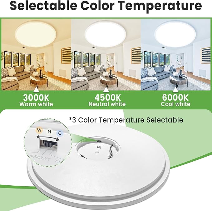 zemty 20 inch LED Flush Mount Ceiling Light, 50W 5000lm Large Light Fixture, 3 Color Temperature in One 3000k 4500k 6000K Round Modern Ceiling Lamp for Bedroom Kitchen Dining Room (White)