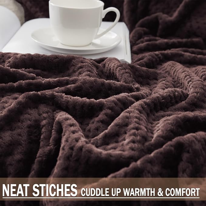Exclusivo Mezcla Soft Waffle Fleece Bed Blanket Twin XL Size, Coffee | - Image 6