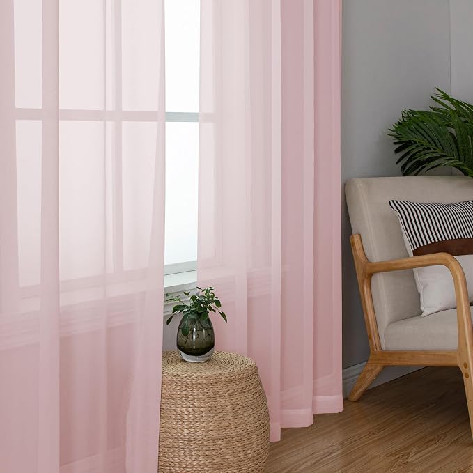 Simplebrand Blush Sheer Curtains 90 Inches Long 2 Panels, Light Filtering Rod - Image 4