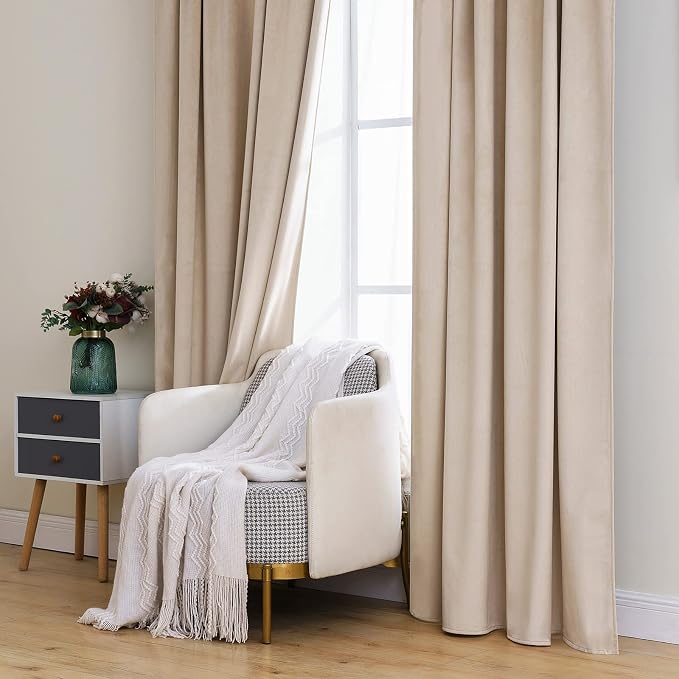 MIULEE Velvet Curtains 52x72 inches 2 Panels Camel Beige Blackout Curtains | - Image 7
