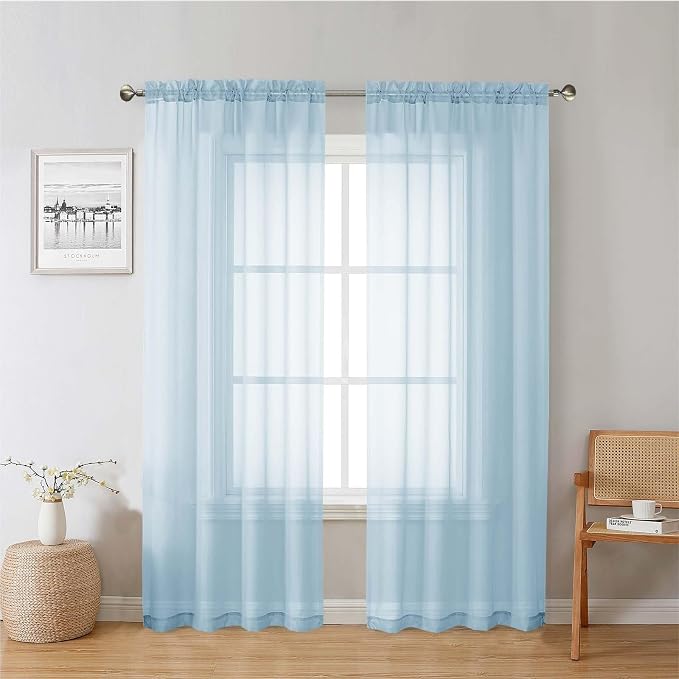 Sky Blue Sheer Curtains 78 Inches Long 2 Panels, Light Filtering Voile Solid by Lecloud
