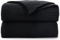 CozeCube Jet Black Seed Stitch Throw Blanket 60"x80", Farmhouse Decor | Blanket by CozeCube
