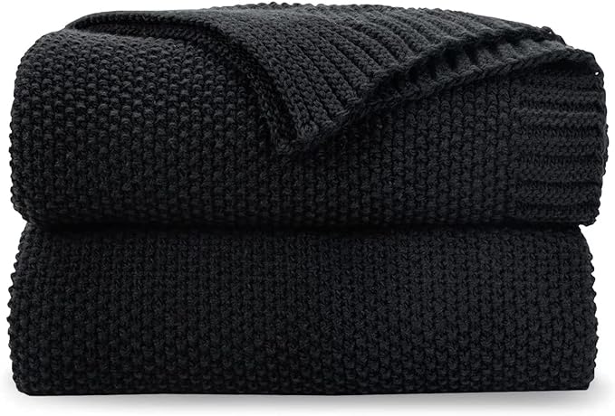 CozeCube Jet Black Seed Stitch Throw Blanket 50"x60", Farmhouse Decor | Blanket by CozeCube