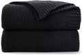 CozeCube Jet Black Seed Stitch Throw Blanket 50"x60", Farmhouse Decor | Blanket by CozeCube