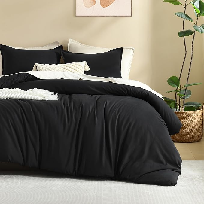 Litanika Black Twin/Twin XL Comforter Set, 2 Pieces Lightweight Solid Bedding Comforter Set, All Season Fluffy Bed Set (66x90In Comforter & 1 Pillowcase)