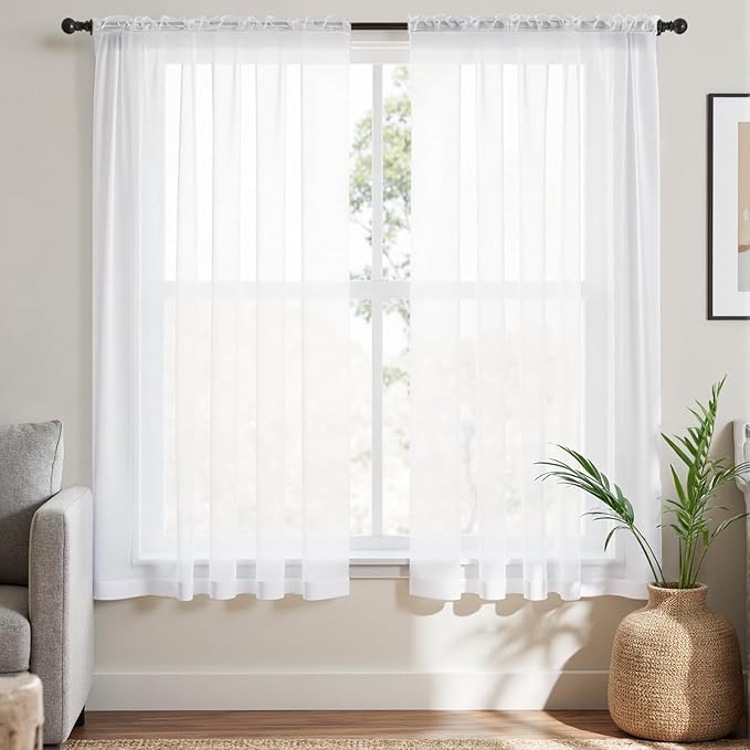 MIULEE Short White Sheer Curtains 45 Inches Long, 54 X 45 Inches, 2 Panels | by MIULEE