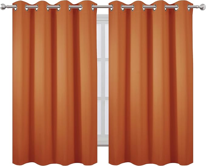 Orange Blackout Curtains 52 x 54 Inch Length/Set of 2 Curtain Panels/Thermal - Image 2