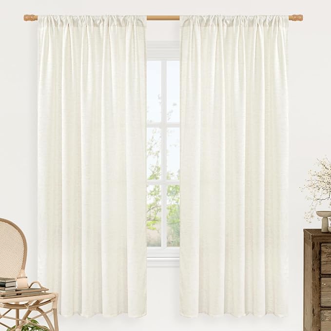 Natural Cream Linen Curtains for Living Room 72 Inch Length 2 Panels | Light by LAMIT