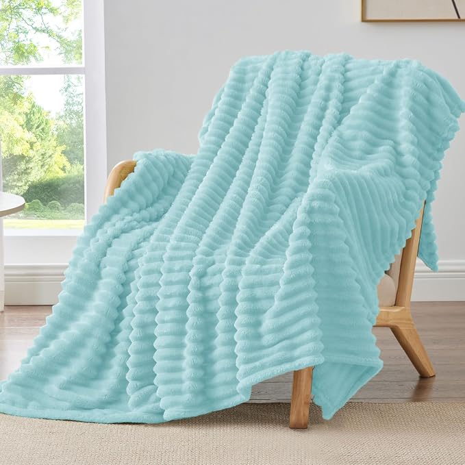 BEDELITE Ribbed Twin Blanket for Couch & Bed, Cloud Blue, Warm Yet Lightweight by BEDELITE