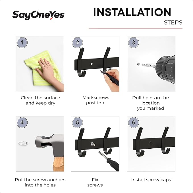 Matte Black Coat Rack Wall Mount – 24 Inch Stainless Steel Hook Rail with 8 Double Coat Hooks – Wall Mounted Entryway Organizer for Coats, Hats, Bags, Towels, Robes, Closet or Bathroom