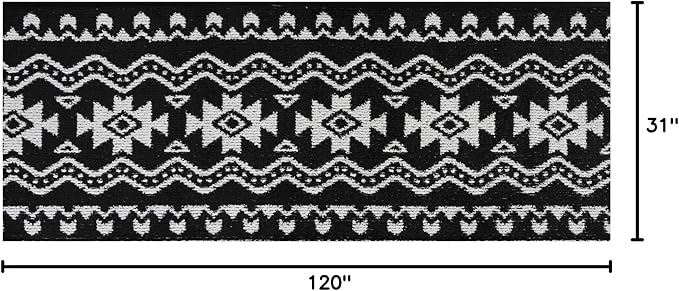 Custom Length Cut to Size Tribal Ethnic Southwestern Inspired Hallway Runner Rug, Non Slip Rubber Backed, 31 inch Wide X Customized Length, Aztec Black, 31 inch X 10 feet