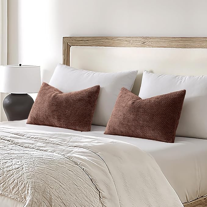 MIULEE Dercorative Lumbar Throw Pillow Covers 12x20 Red Brown 2 Pack | Modern - Image 5
