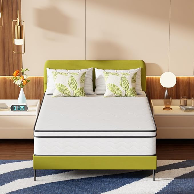 PayLessHere | 12 Inch Full Mattress | Medium Firm Hybrid Mattress | White | with High-Density Foam and Breathable Cover | Pocket Spring Design, Pressure Relief | Bed in a Box, CertiPUR-US Certified