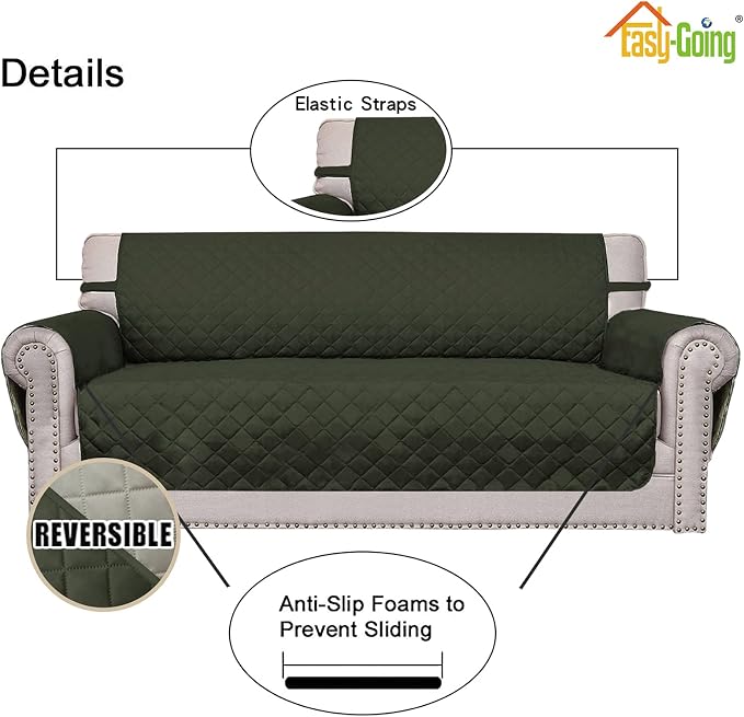 Easy-Going Reversible Couch Cover, Oversized Chair, Army Green/Beige | Machine - Image 3