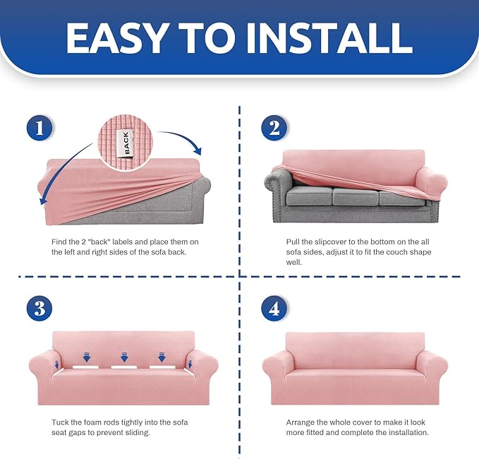 Stretch Chair Sofa Slipcover, Single Couch Cover, Dusty Pink | 1-Piece Washable - Image 4
