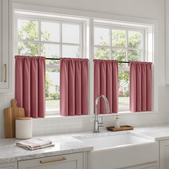 MIULEE Set of 4 Dusty Rose 45 Inch Short Blackout Kitchen Window Curtains | by MIULEE