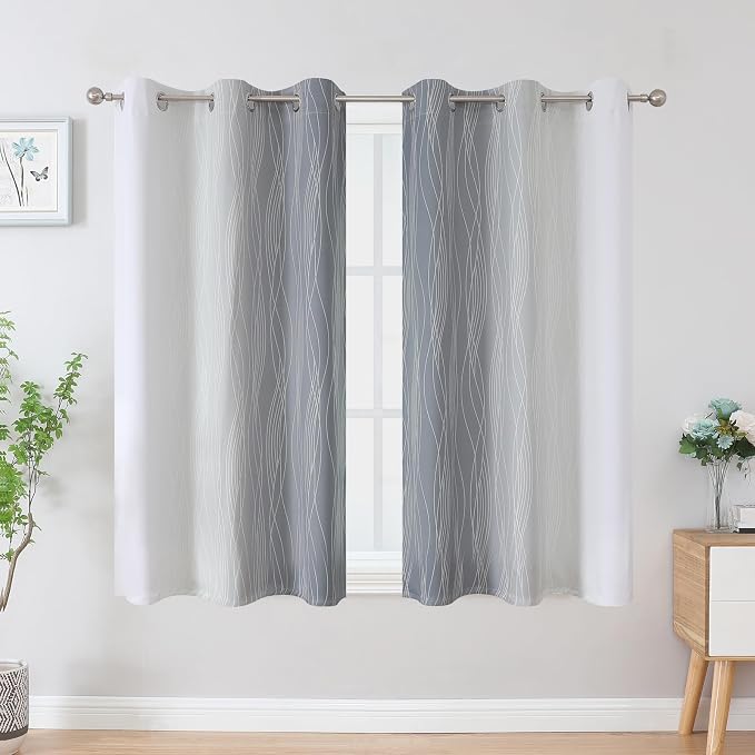 Grey and Greyish White Ombre Blackout Curtains - Image 2