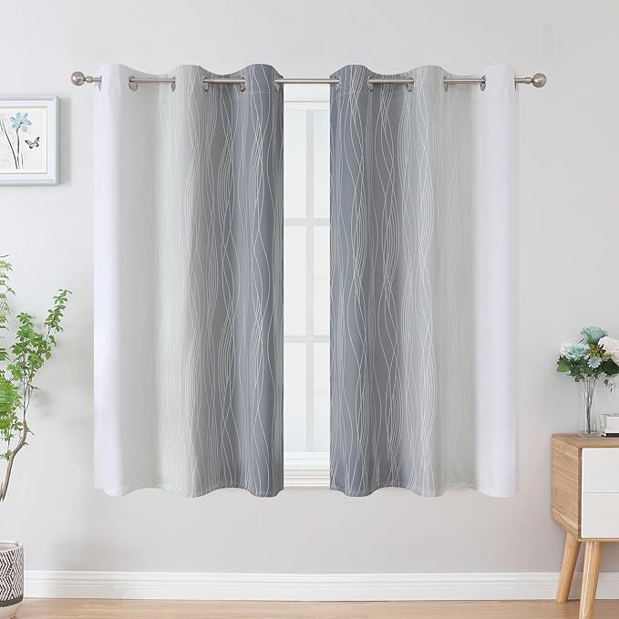 Grey and Greyish White Ombre Blackout Curtains - Image 2