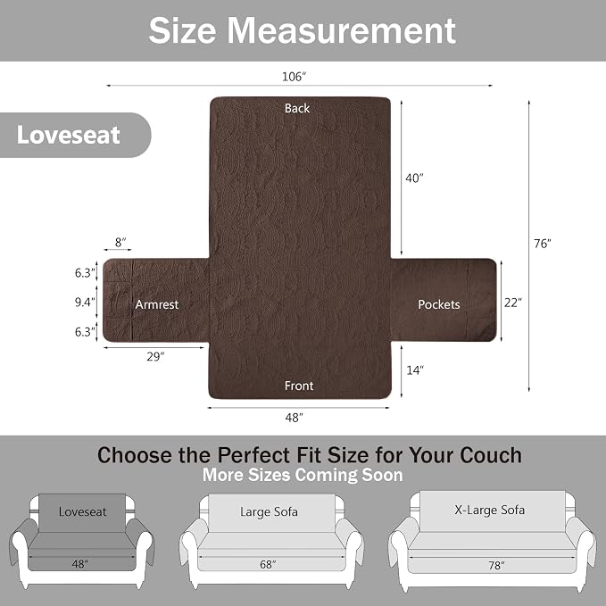Water Repellent Loveseat Cover for 2 Cushion Couch, Machine Washable Love Seat - Image 7