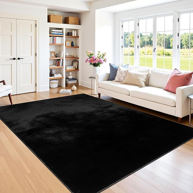 SHACOS Ultra Soft Faux Rabbit Fur Area Rug 5'x7', Non Slip Washable Padded by SHACOS