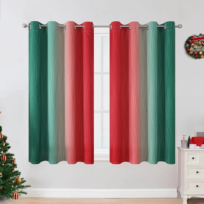 Red and Green Ombre Blackout Curtains 52Wx54L 2 Panels | Ombre Christmas - Image 2