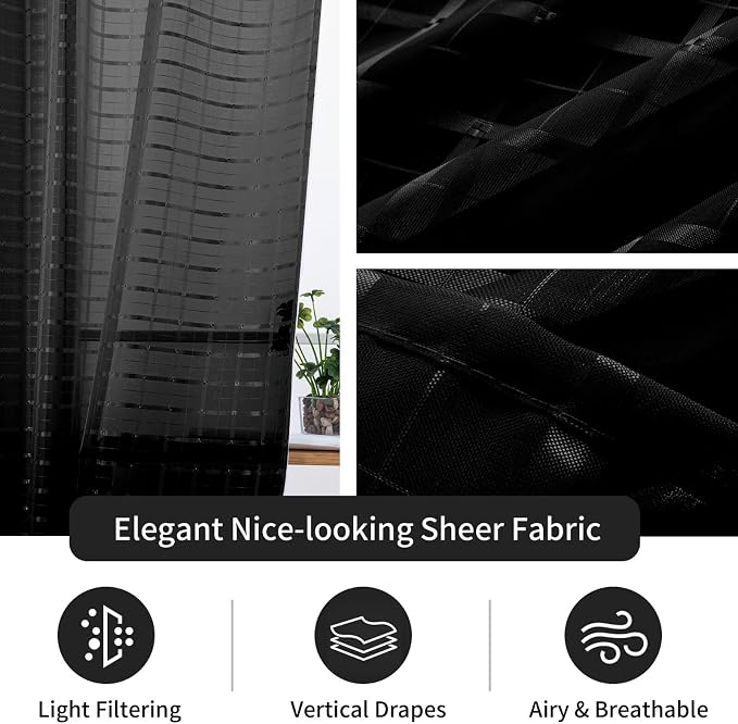 SpaceDresser Check Sheer Curtains 72 Inches Long - Image 4