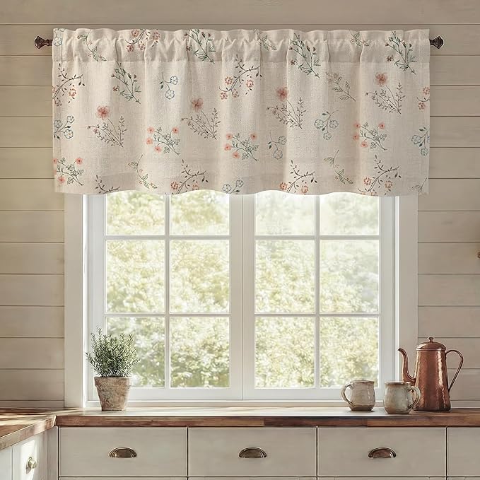 Kitchen Valances for Windows, Farmhouse Floral 52x18 Inch, 1 Panel | Country - Image 2