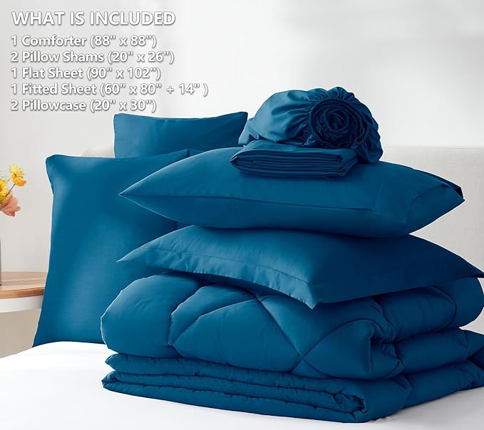 CozyLux Queen Comforter Set Teal - Bed in a Bag Queen Size 7 Pieces, Luxury Soft Bed Set for All Seasons, Bedding Set with Down Alternative Comforter, Sheets, Pillowcases & Shams