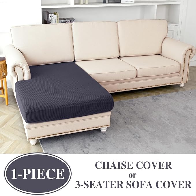 LA MEACK Chaise Couch Cushion Cover Washable Separate Seat Stretch Sectional - Image 2