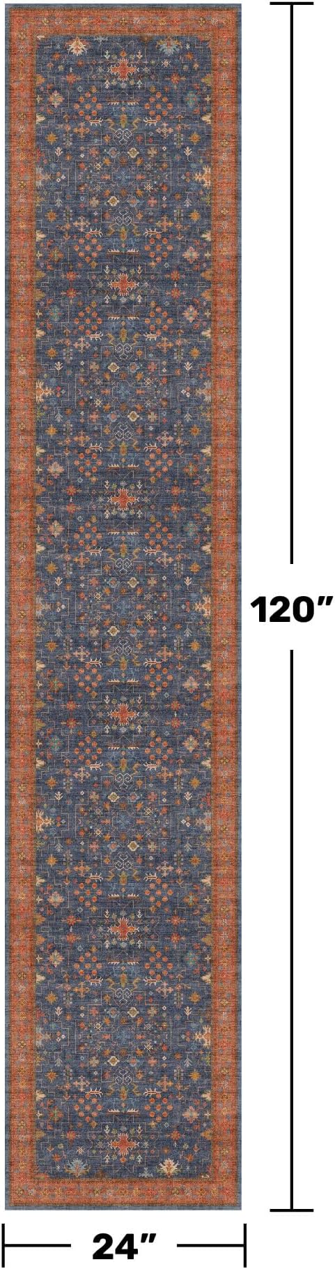 Navy Blue Washable Hallway Runner Rug 2x10 Non Slip Rugs - Image 2
