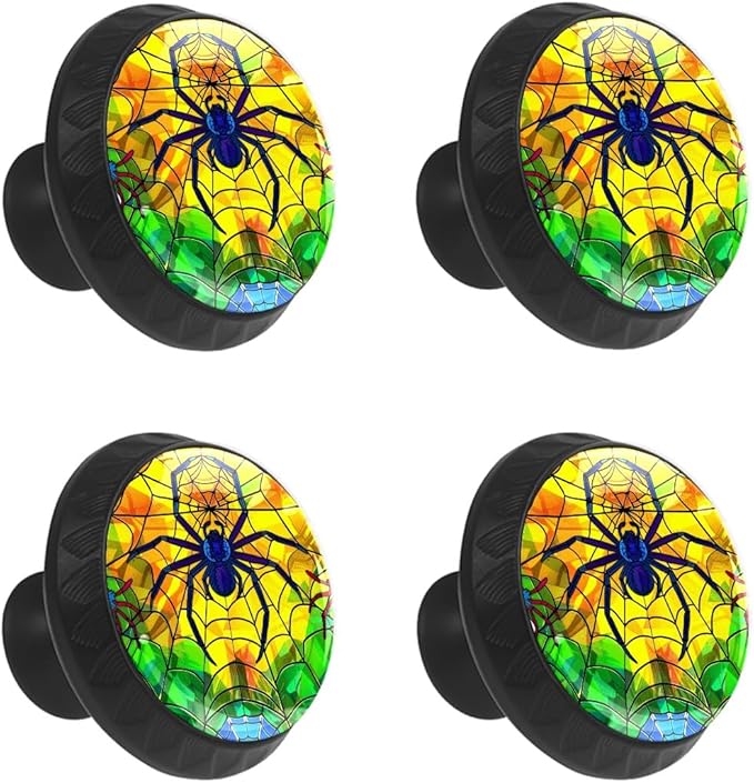 4 Pack Cabinet Knobs Spider Yellow Drawer Pulls Crystal Glass Round Knobs Handles for Dressers Drawer Bathroom Kitchen Cupboards Wardrobes Hardware Furniture Knobs